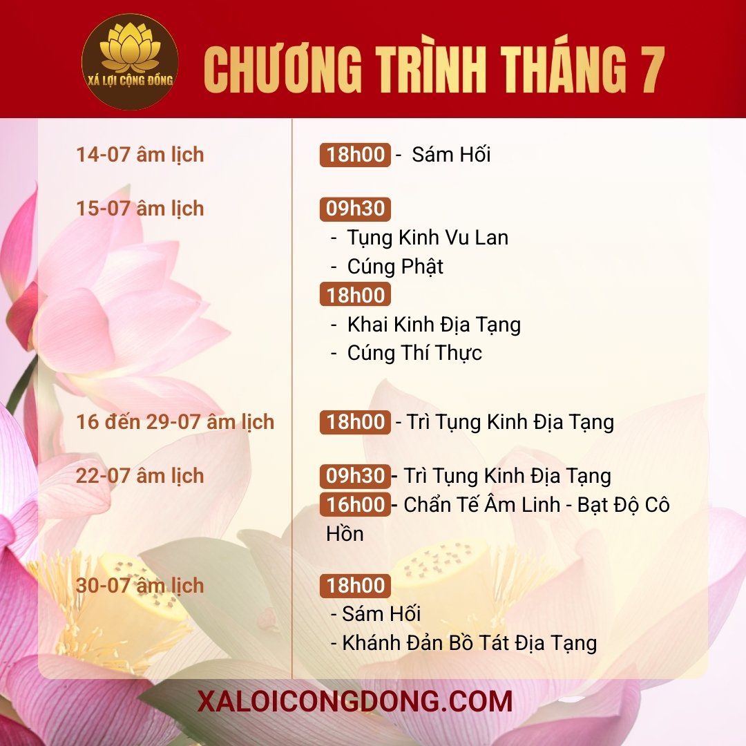 Chương Trình Phật Sự Tháng 7 Âm Lịch 2025 – Đạo Tràng Phổ Quang